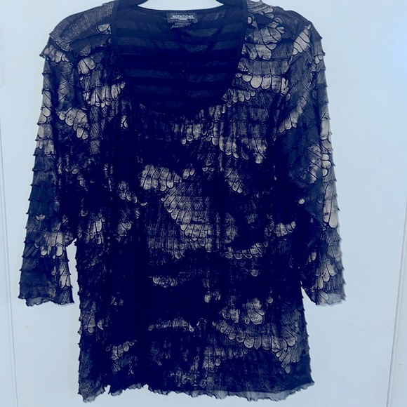 Notations Women's Black Ruffled 3/4 length Sleeve Dress Shirt. Size 2X - Picture 2 of 6